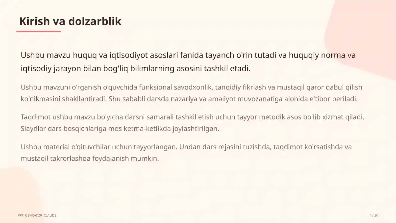 Huquq va iqtisodiyot asoslari 4