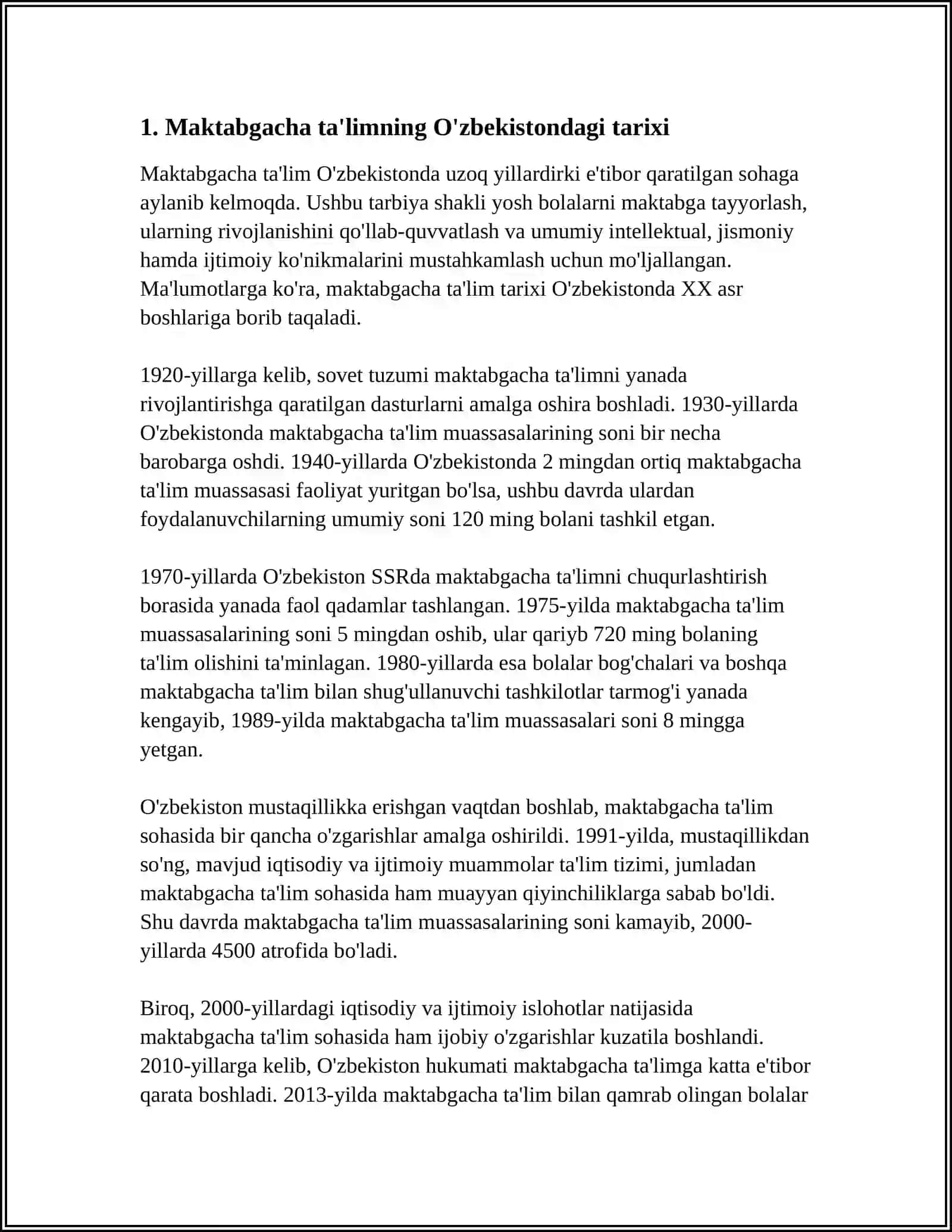 O‘ZBEKISTONDA OMMAVIY MAKTABGACHA TA‘LIM TASHKILOTLARINING RIVOJLANISHI VA UNDA BOLALARNING IJTIMOIYLASHUV TARIXI 4