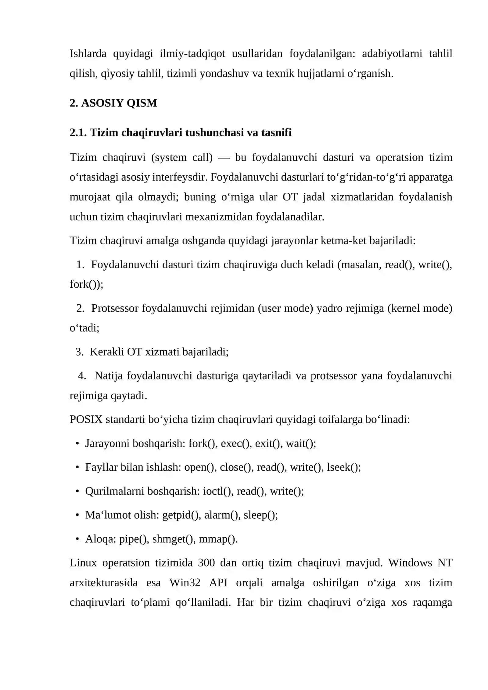 Mavzu: “Tizim chaqiruvlarini bajarishda oqimlarning roli” 4