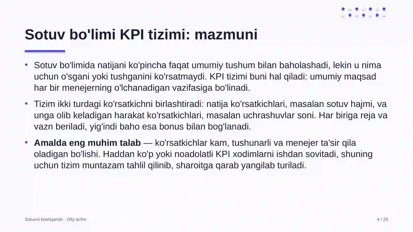 Lift xo'jaligida sotuv bo'limi KPI tizimini joriy etish 4
