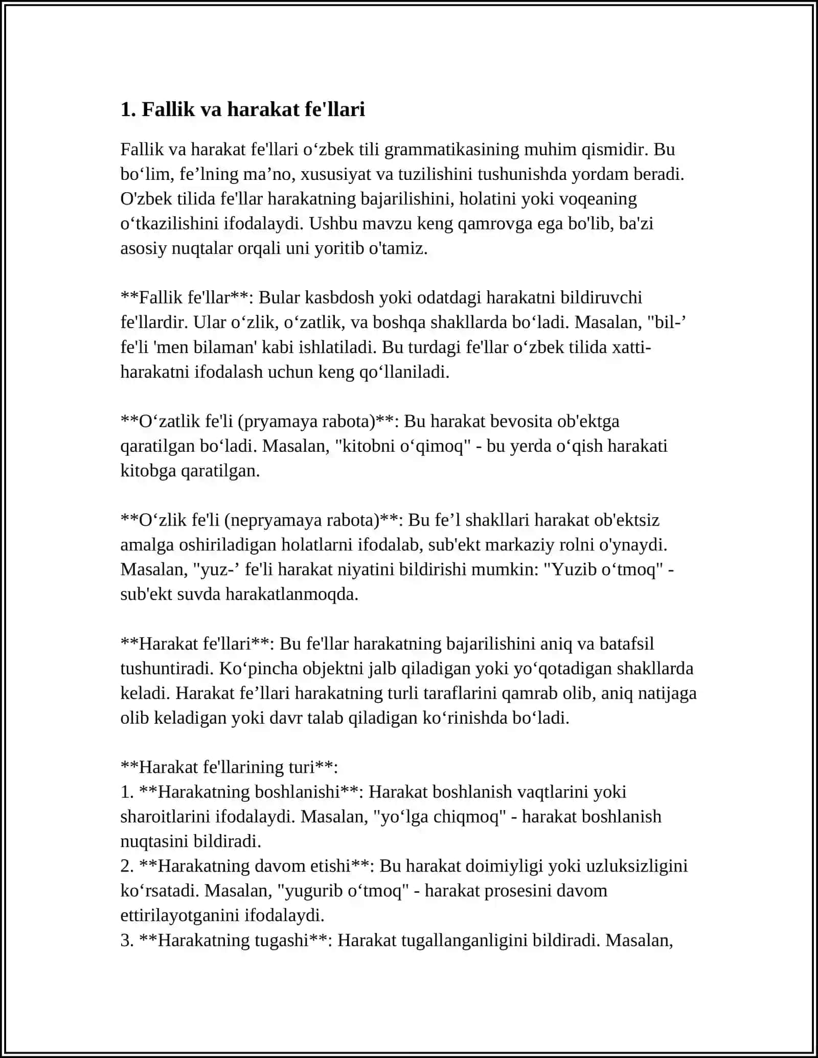 REFERAT - SIFATDOSH VA HARAKAT NOMI, ULARNING GRAMMATIK MAʼNOSI YASALISHI 4