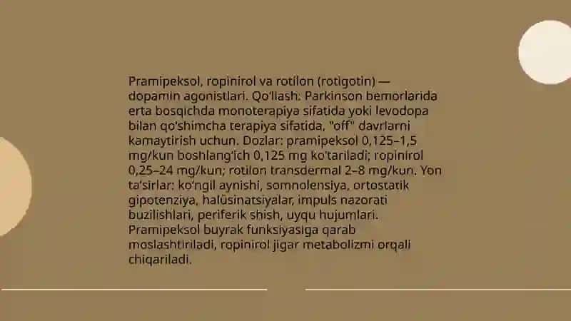 Parkinson kasalligini davolashda ishlatiladigan dori vositalari 4