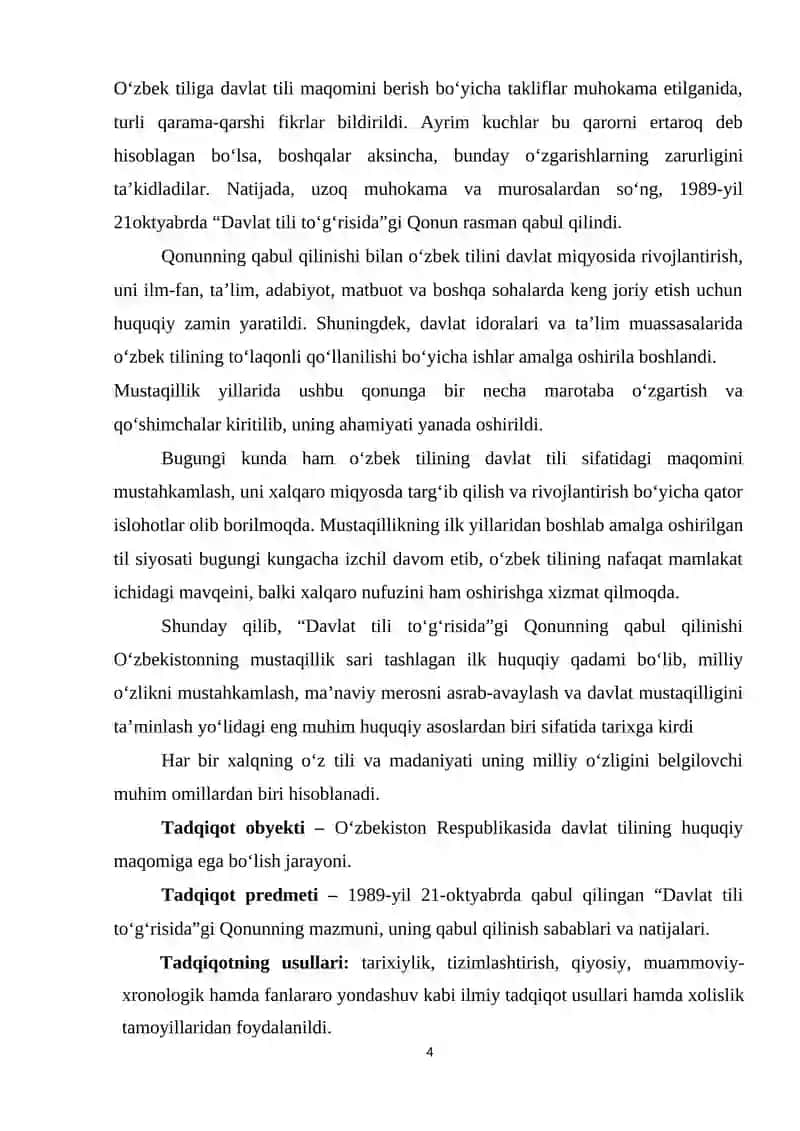 Mustaqillik yo’lidagi ilk huquqiy qadam Davlat tili to’g’risida 4