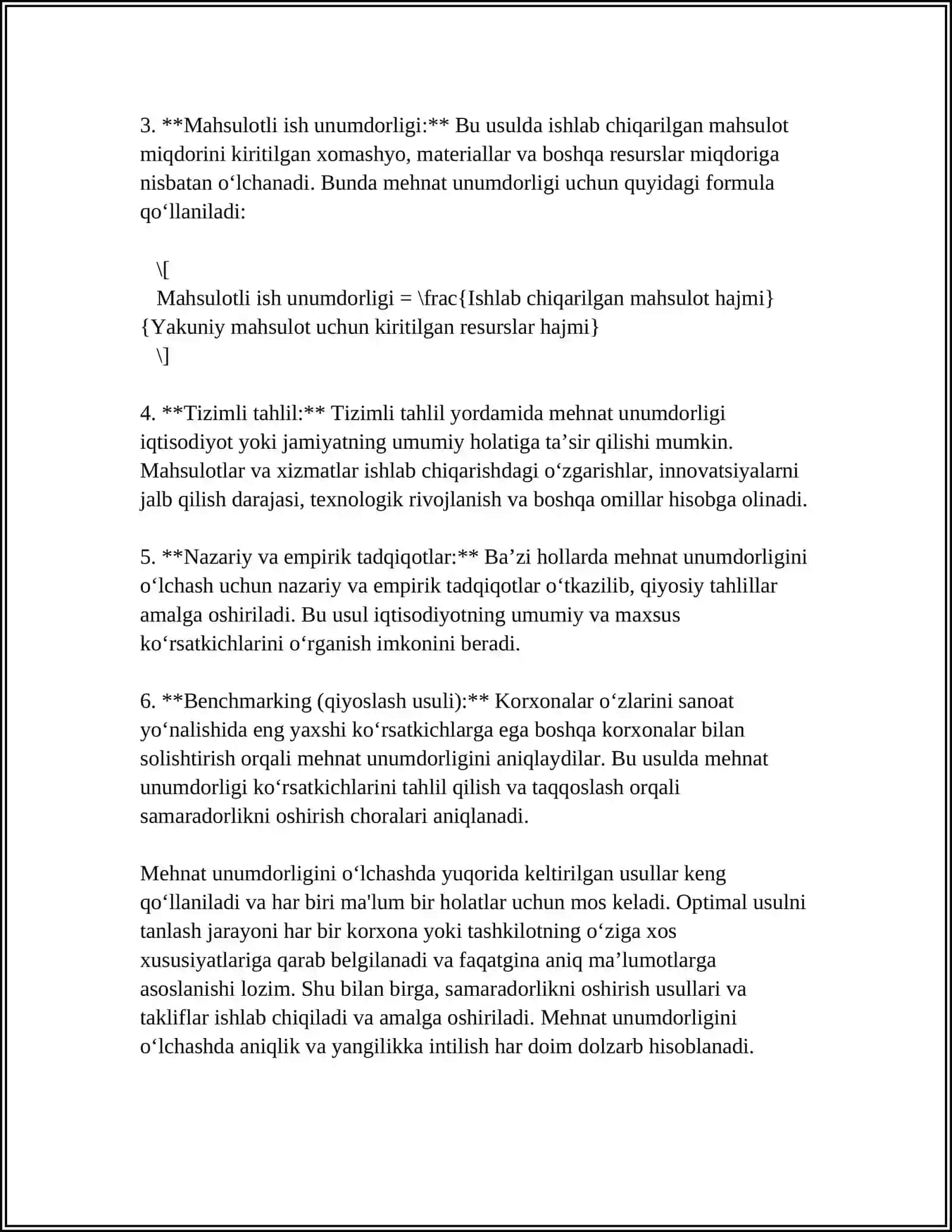 MUSTAQIL ISH Mavzu: QURILISHDA MEHNAT UNUMDORLIGINI BAXOLASH 4