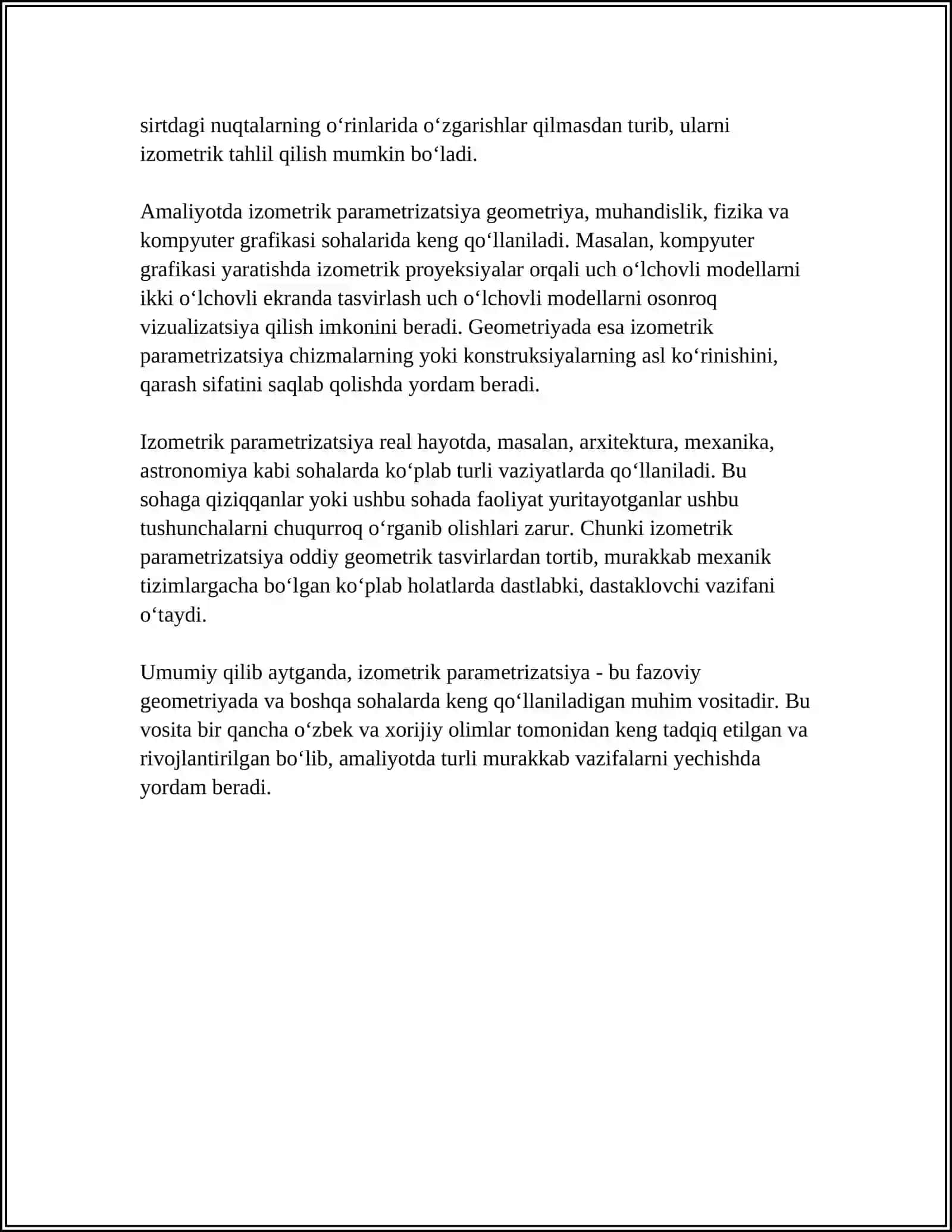 SIRTLARNING IZOMETRIK PARAMETRIZATSIYASI 4