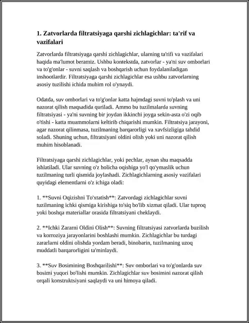 ZATVORLARDA FILTRATSIYAGA QARSHILIK KORSATUVCHI ZICHLAGICHLAR GORIZAOMTAL VA YONLAMA 4