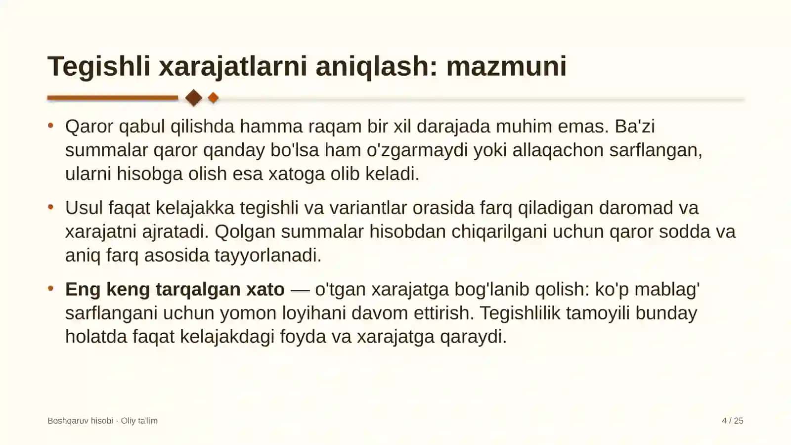 avtomobil yuvish shoxobchalarida qaror qabul qilish uchun tegishli xarajatlarni aniqlash 8572 4