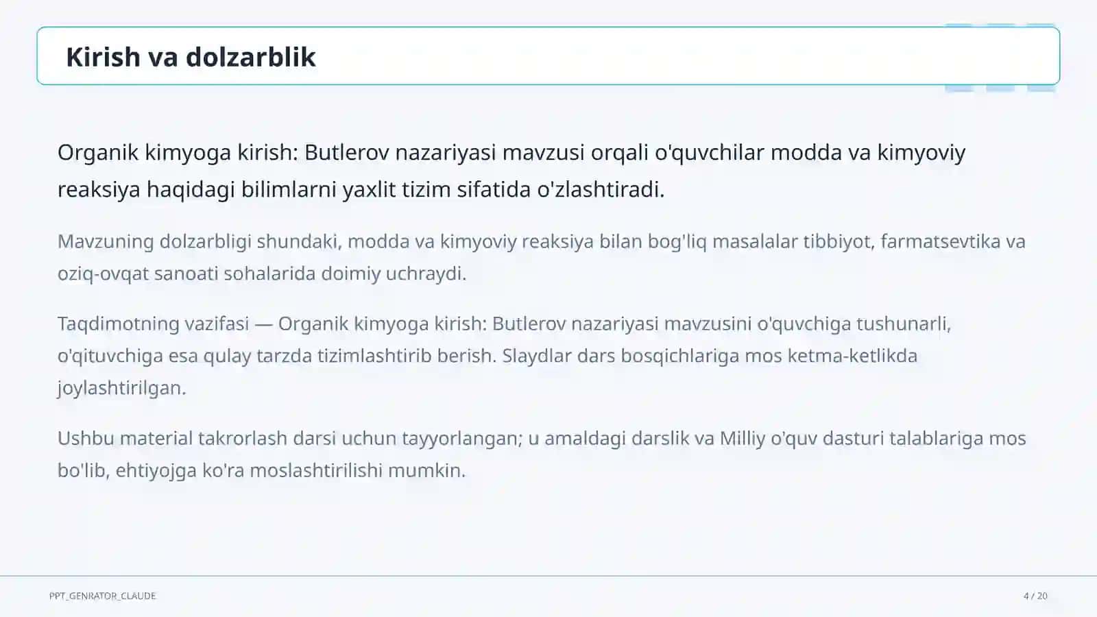 Organik kimyoga kirish: Butlerov nazariyasi (10-sinf) 4
