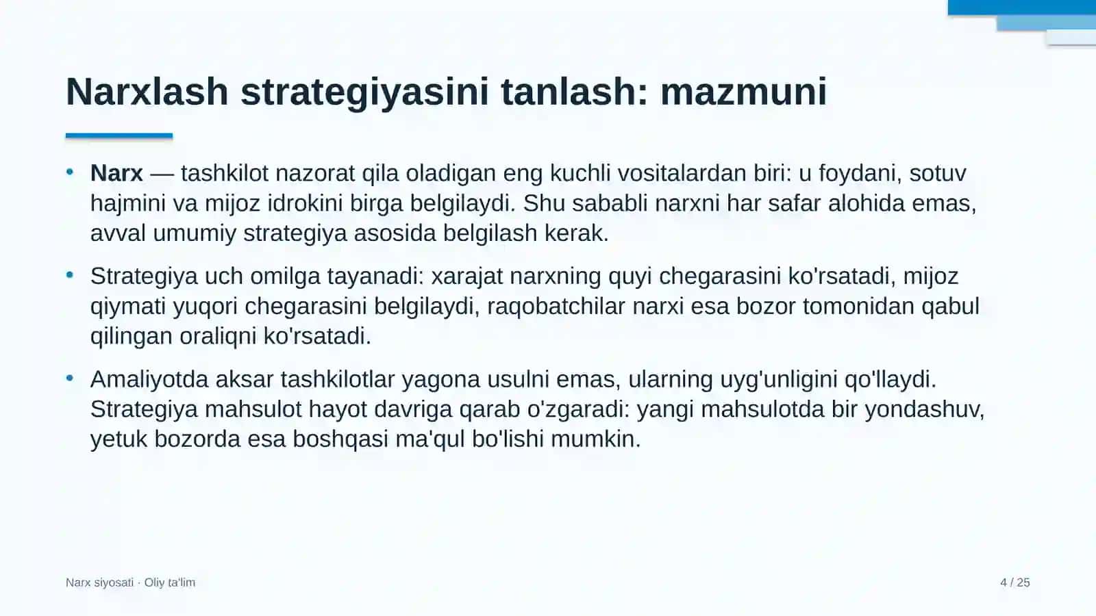 elektr tarmoqlari korxonalarida narxlash strategiyasini tanlash 7465 4