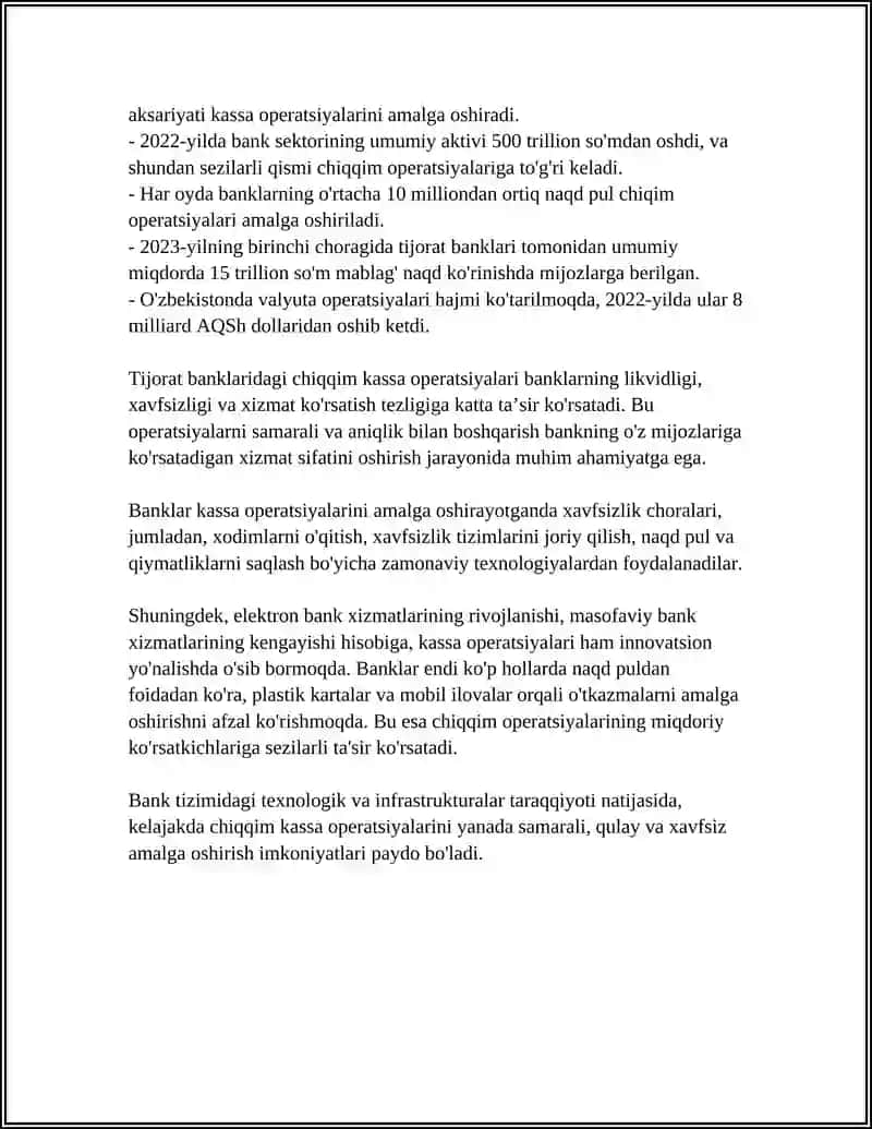 TIJORAT BANKLARIDA CHIQIM KASSA OPERATSIYALAR HISOBI 4