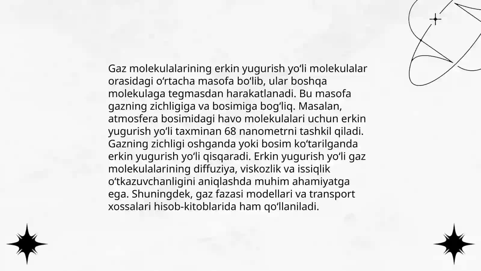 Molekulalarning erkin yugurish yoʻli. Diffuziya 4