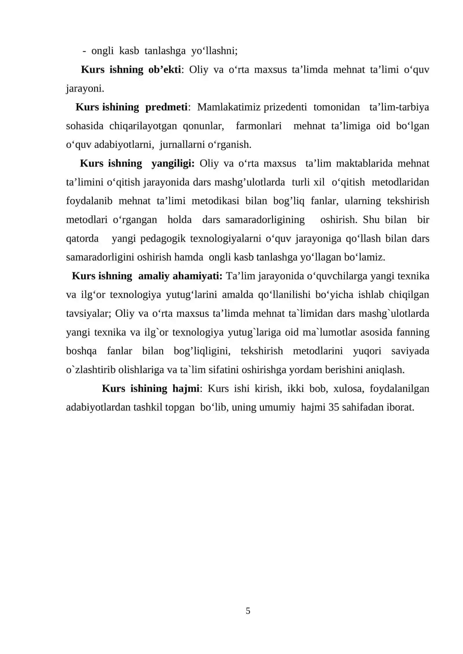 Oliy va o'rta maxsus ta'limda mehnat ta'limi metodikasi bilan bog'liq fanlar, ularning tekshirish metodlari 4