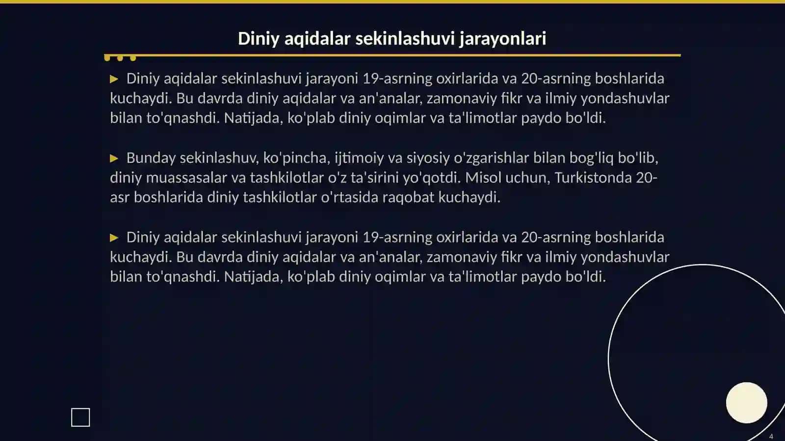 Islom va boshqa diniy aqidalar sekinlashuvi natijasida shakllangan diniy taʼlimotlar tarixi 4