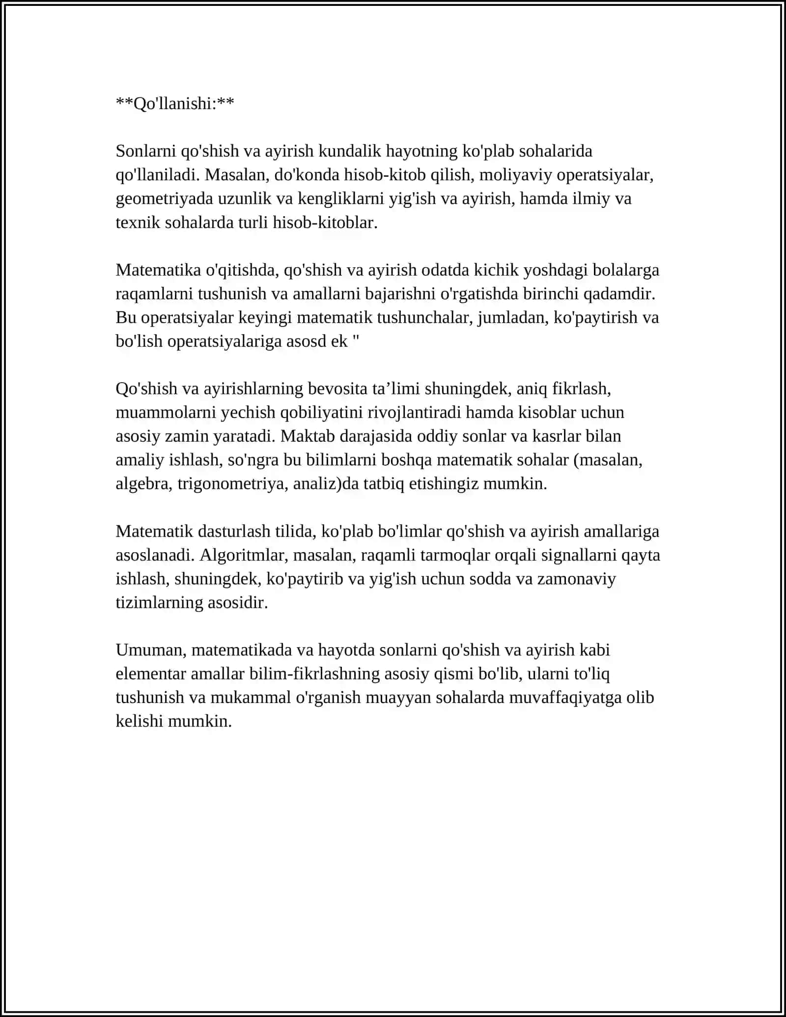 SHEʼRIY MATEMATIK MASALALAR VA MATEMATIK BOSHQOTIRMALAR TUZISH 1 SINF MISOLIDA 4