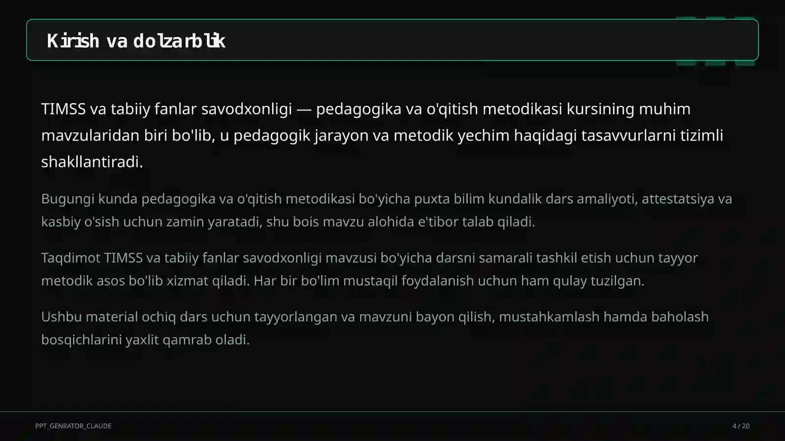 TIMSS va tabiiy fanlar savodxonligi 4