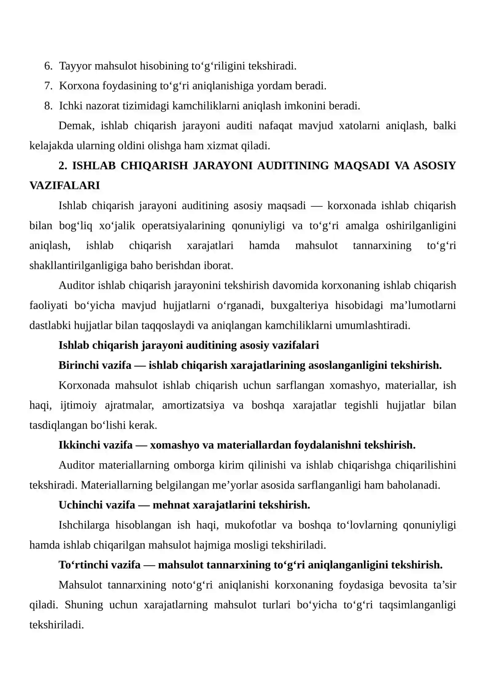 Ishlab chiqarish jarayoni auditini o‘tkazish bosqichlari va auditorlik tekshiruvining asosiy yo‘nalishlari 4