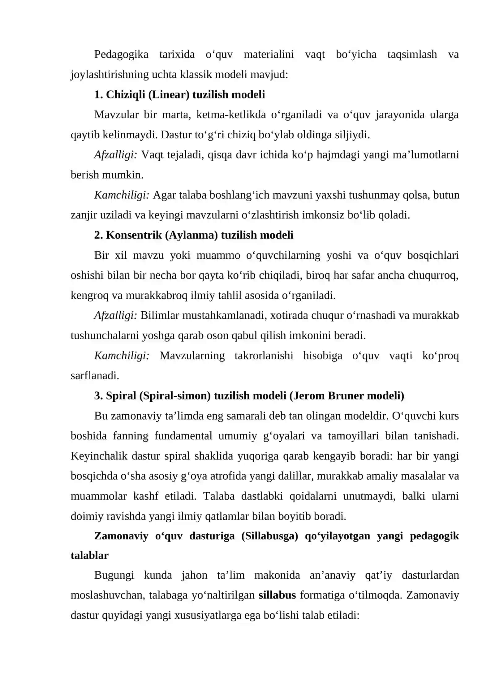 O‘quv dasturlarining mazmuni va tarkibiy tuzilishi 4