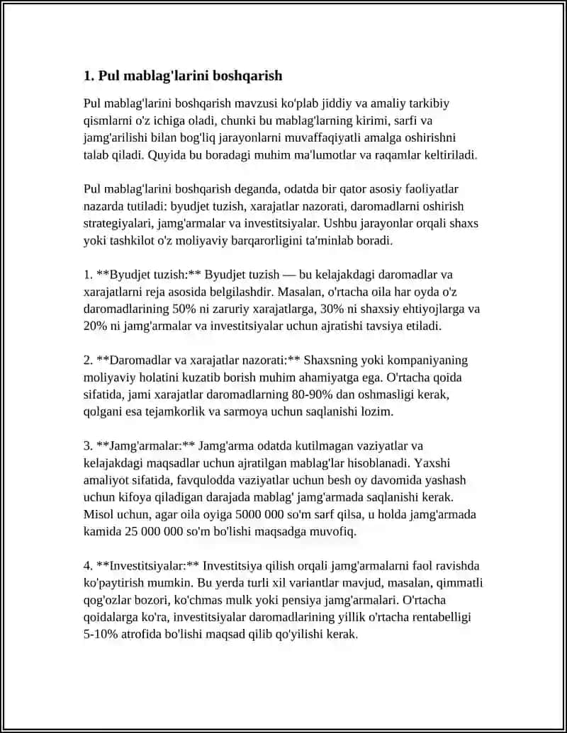 PUL MABLAG'LARI, HISOB-KITOB OPERATSIYALARI HISOBI 4