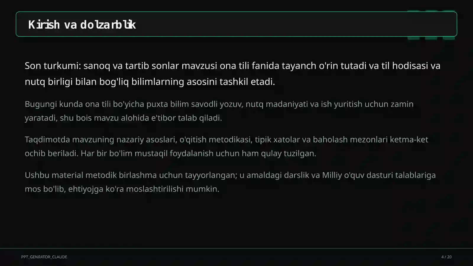 Ona tili (5–11) — metodik birlashma uchun 4