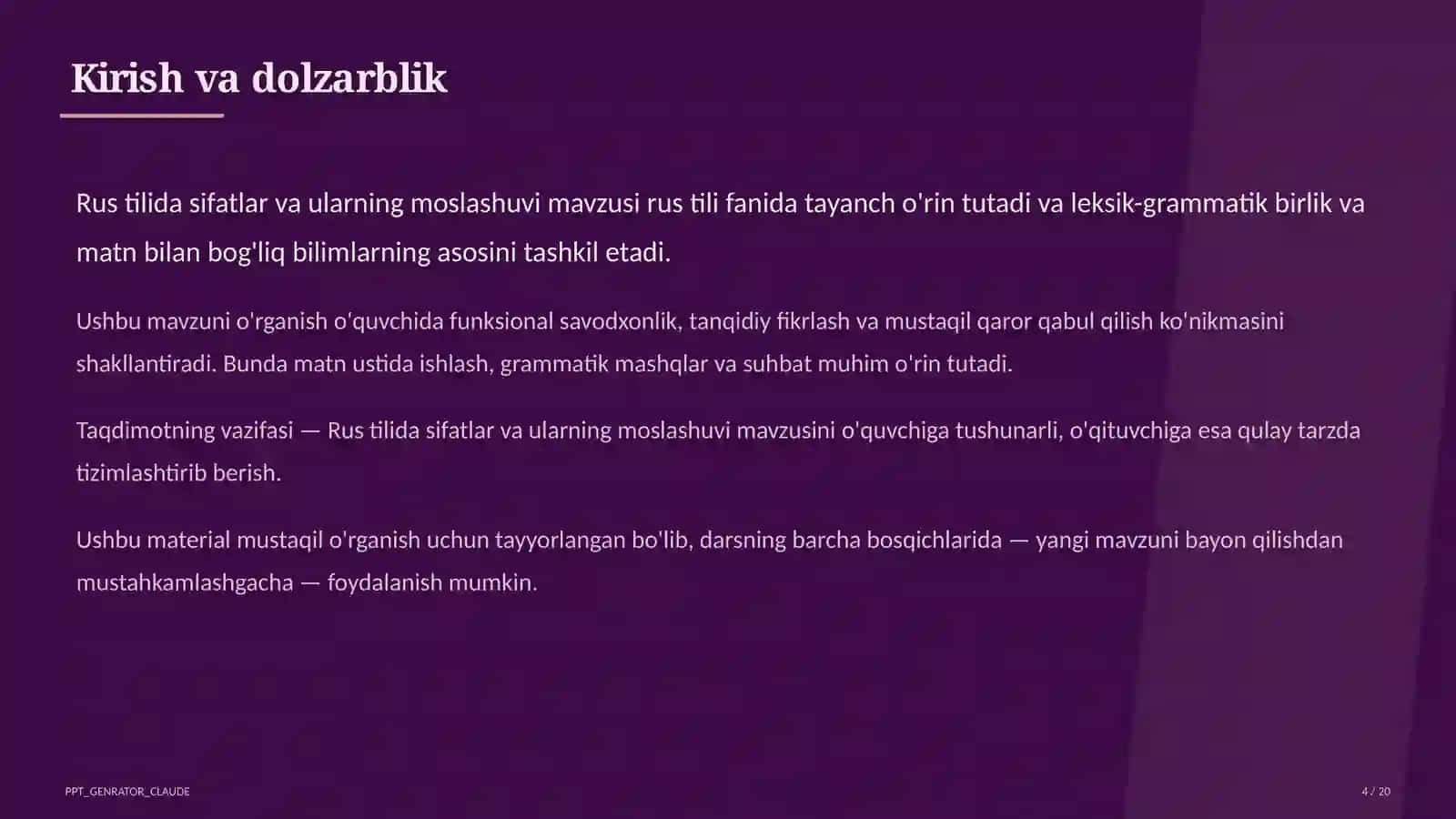 Rus tilida sifatlar va ularning moslashuvi (4-sinf) 4