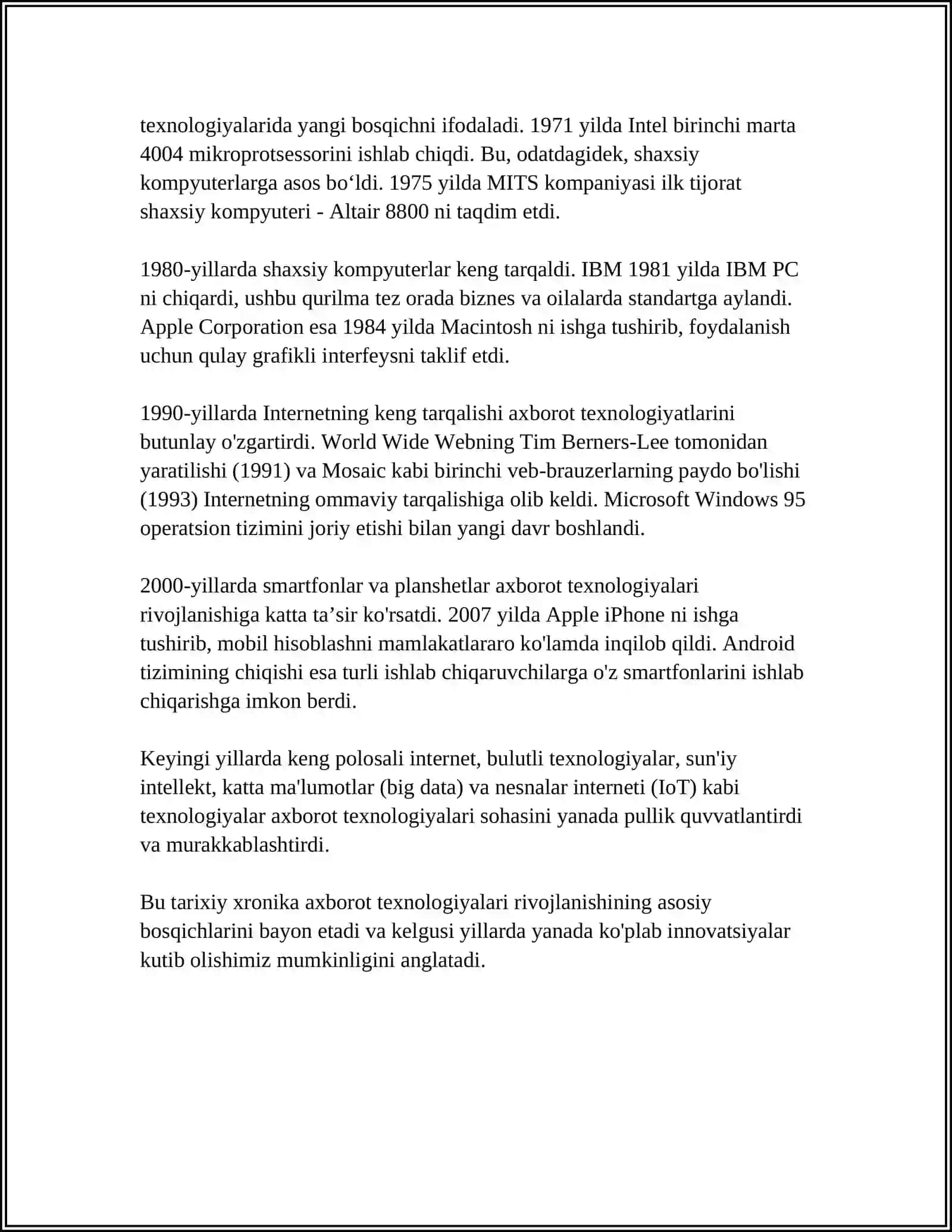 AXBAROT TEXNALOGIYALARI TARIXI, MAQSAD VA VAZIFALARI 4