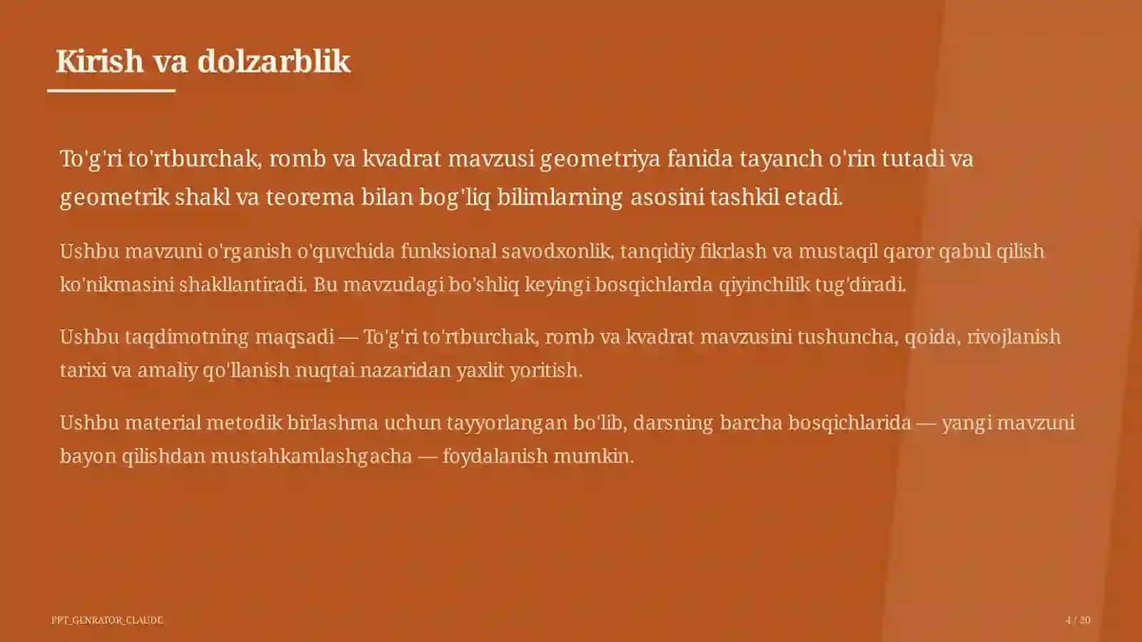 To'g'ri to'rtburchak, romb va kvadrat (8-sinf) 4