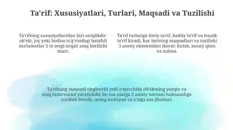 Ta'rif, Hikoya va Mulohaza: Asosiy Tushunchalar va Xususiyatlar 4