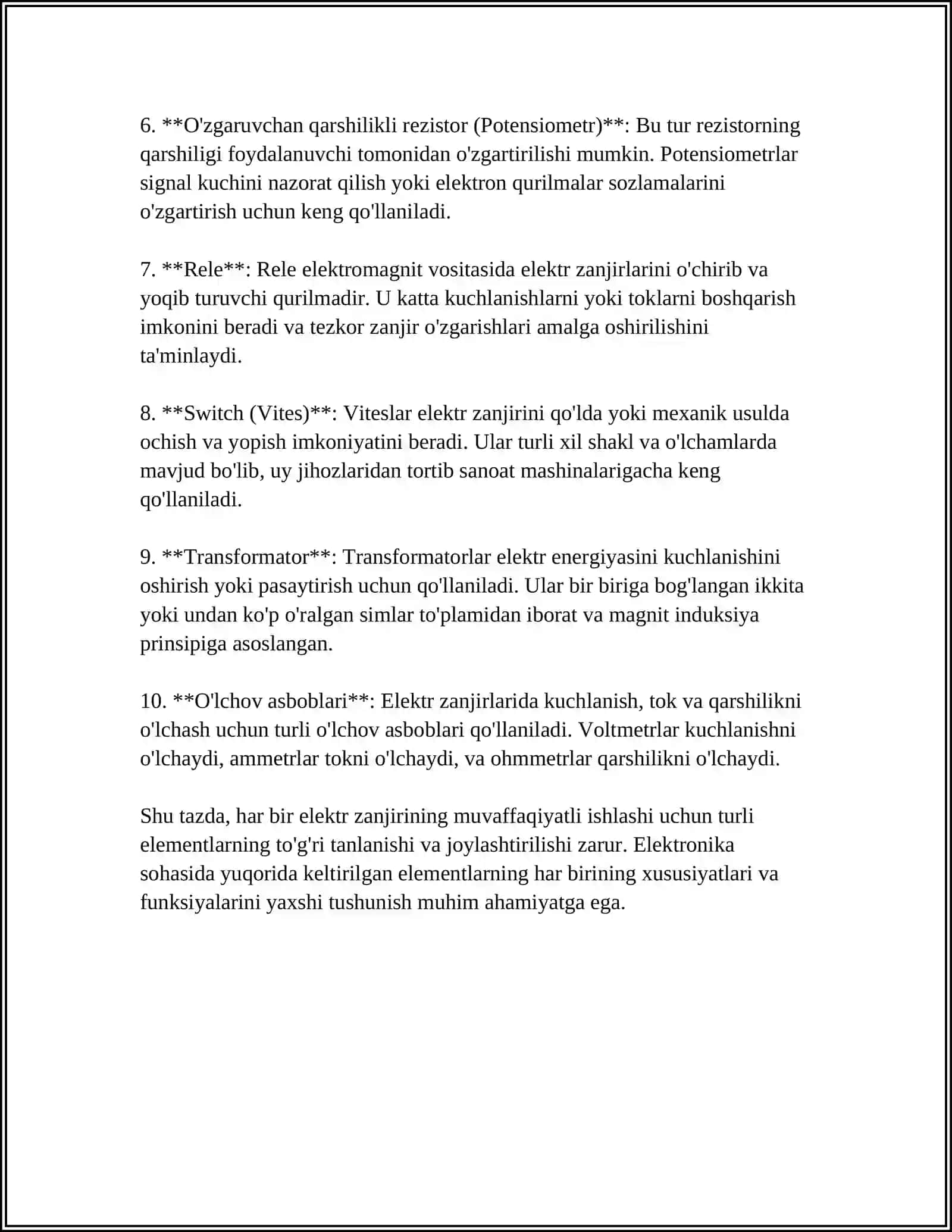 ELEKTR ZANJIRLARNI KONTUR TOKLAR, TUGUN POTENTSIALLAR, SUPPERPOZITSIYA, TVEN TEOREMASI VA NORTON TEOREMASI ASOSIDA TAHLILI 4
