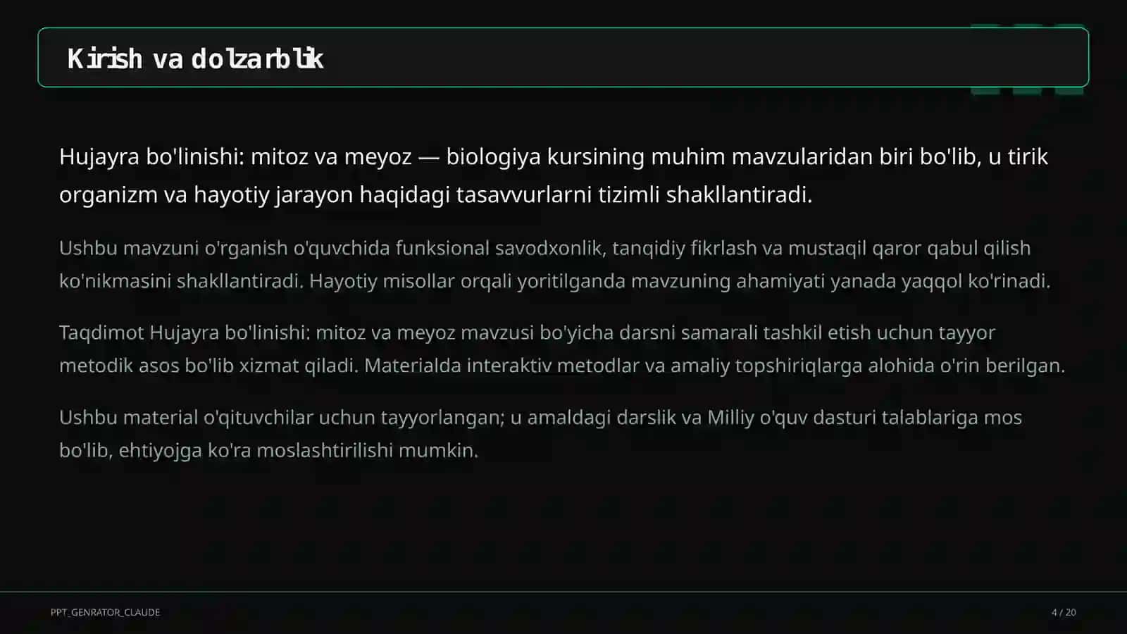 Hujayra bo'linishi: mitoz va meyoz (9-sinf) 4