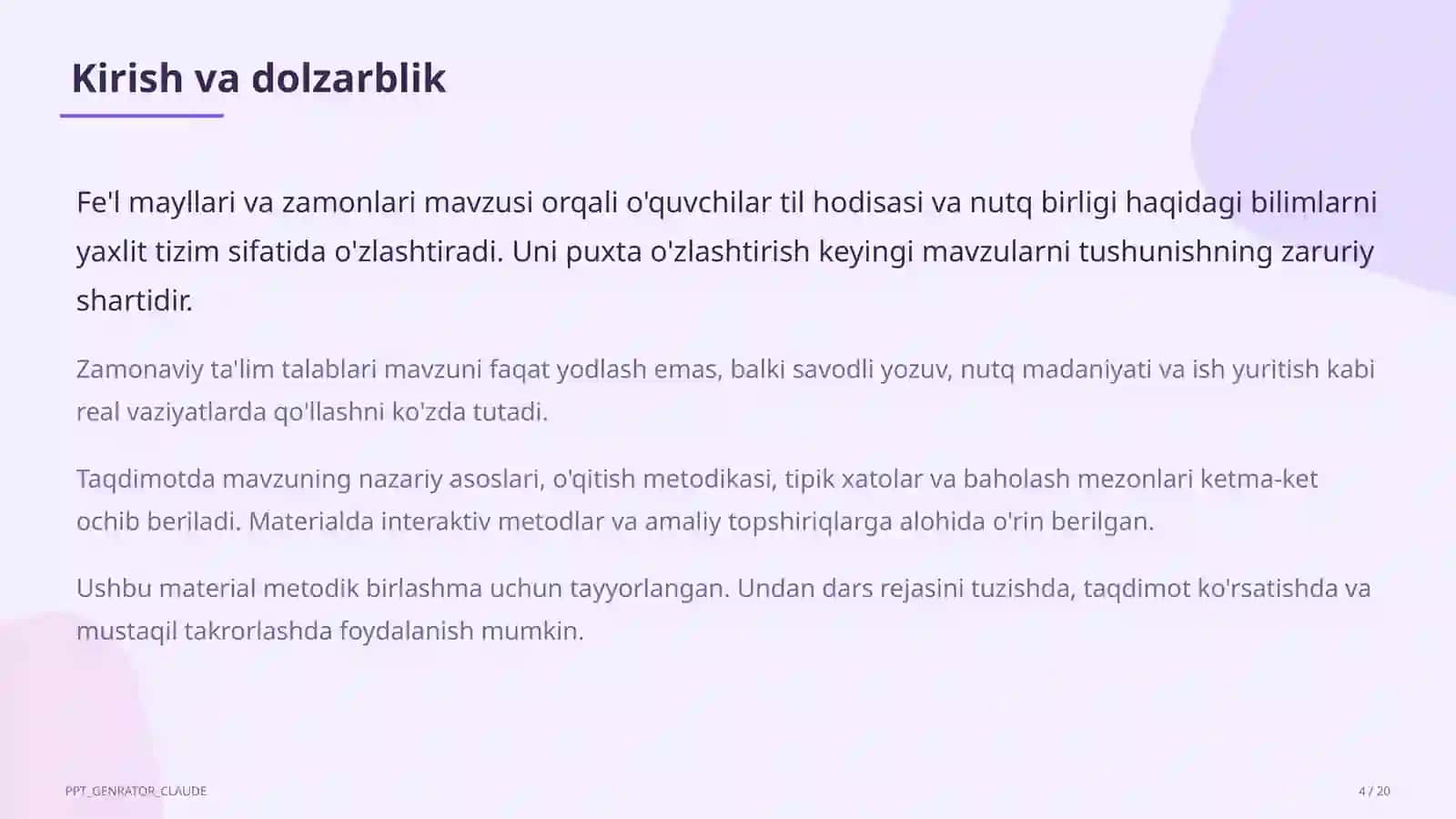 Fe'l mayllari va zamonlari (7-sinf) 4