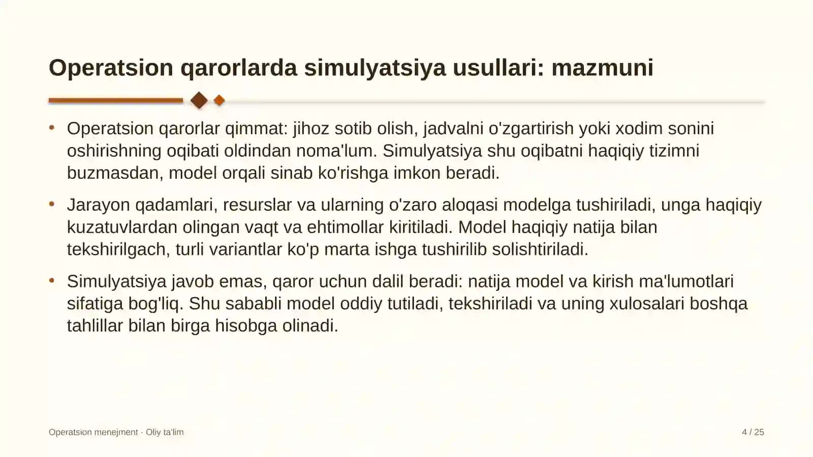 Aviatsiya texnikasini ta'mirlash korxonalarida operatsion qarorlarda simulyatsiya usullarini qo'llash 4