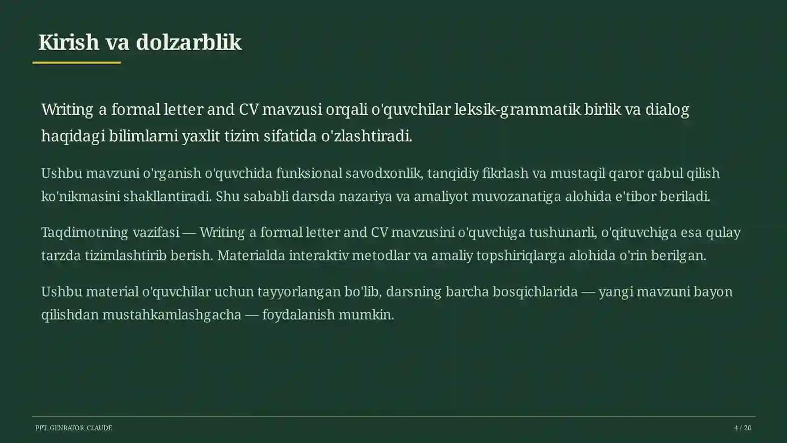 Writing a formal letter and CV (10-sinf) 4