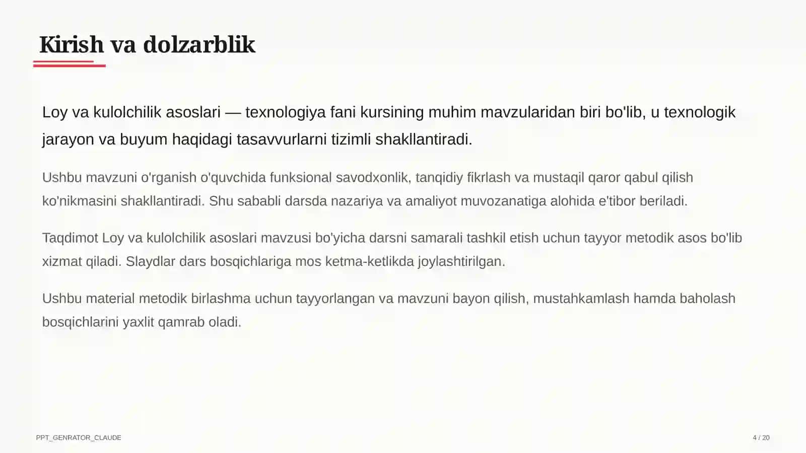 Loy va kulolchilik asoslari (4-sinf) 4