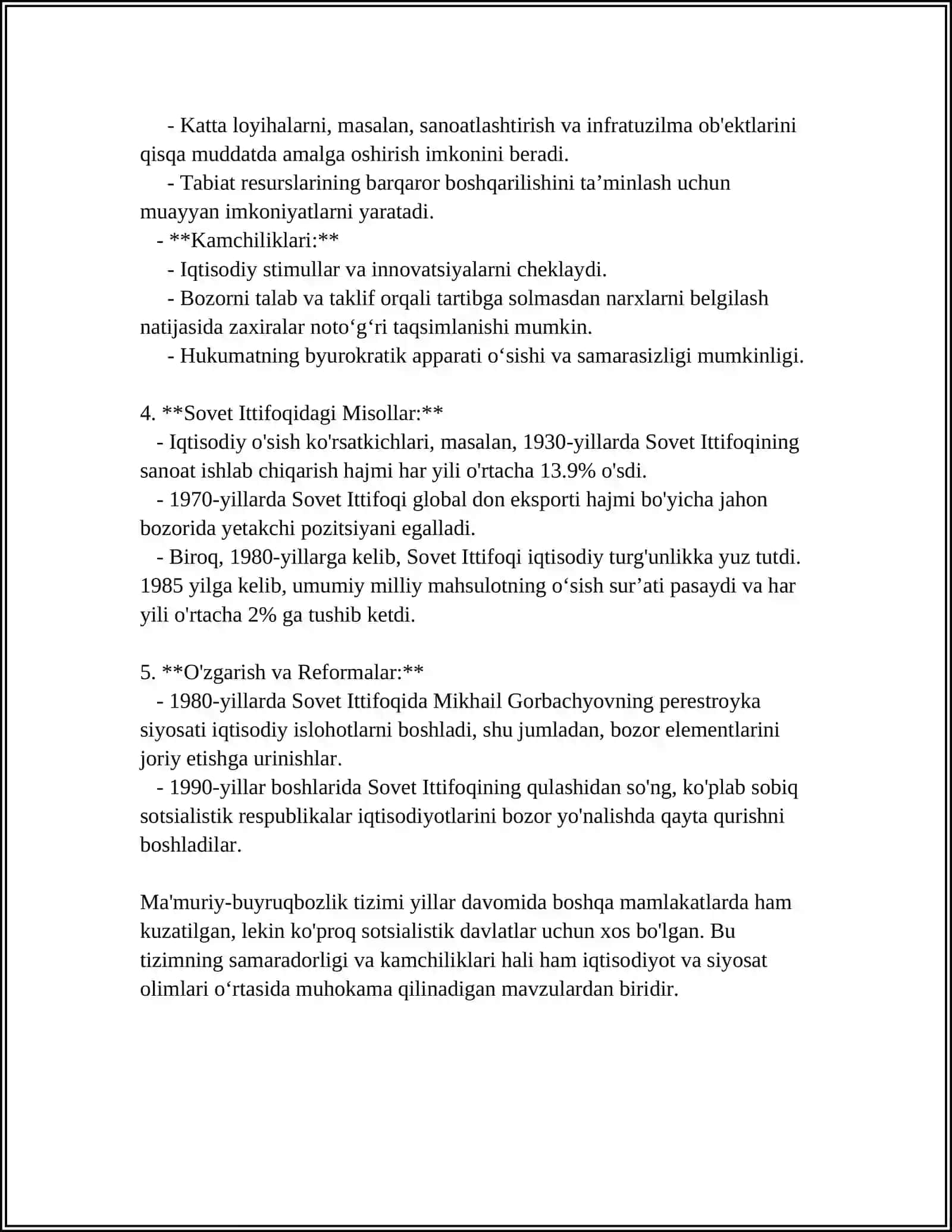 OʻZBEKISTON RESPUBLIKASIDAGI MAʼMURIY-BUYRUQBOZLIK TIZIMIDAN BOZOR MUNOSABATLARIGA OʻTISH DAVRI KONSEPSIYASI 4