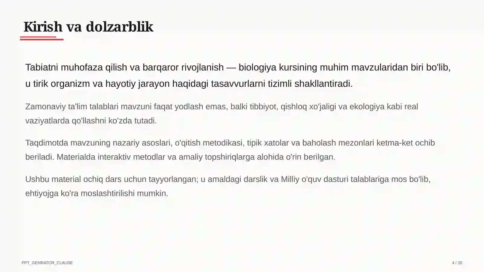 Tabiatni muhofaza qilish va barqaror rivojlanish (11-sinf) 4