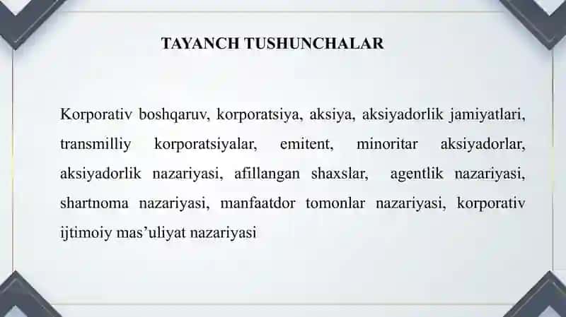 Korporativ boshqaruvning tatbiq etish tamoyillari 4