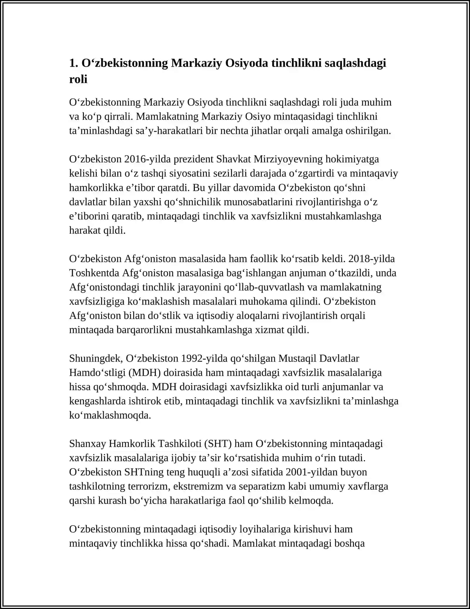 O‘ZBEKISTON RESPUBLIKASI OLIY TA’LIM FAN VA INNOVATSIYA VAZIRLIGI NAWAYI MAMLEKETLIK KANSHILIK HAM TEXNALIGIYALAR UNIVERSITETI JANINDAGI NOKIS KANSHILIK INSTITUTI MUSTAQIL ISH 4