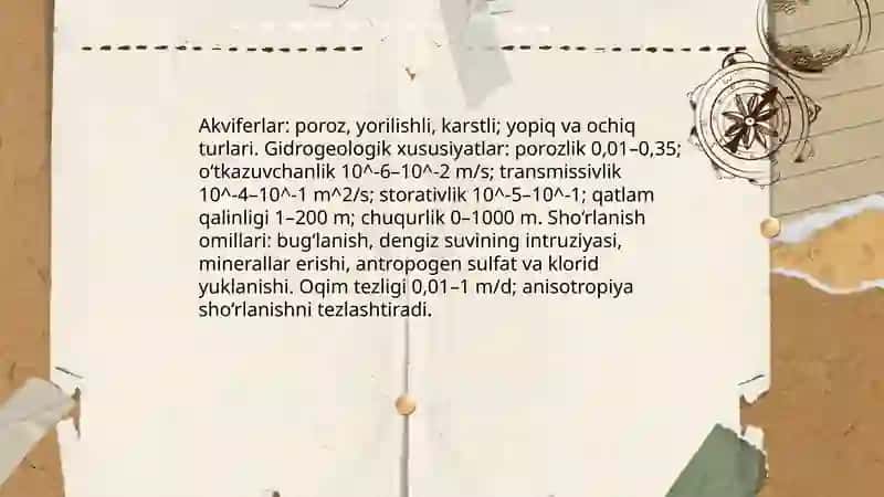 Yer osti suvlari ularning shoʻrlanishi 4