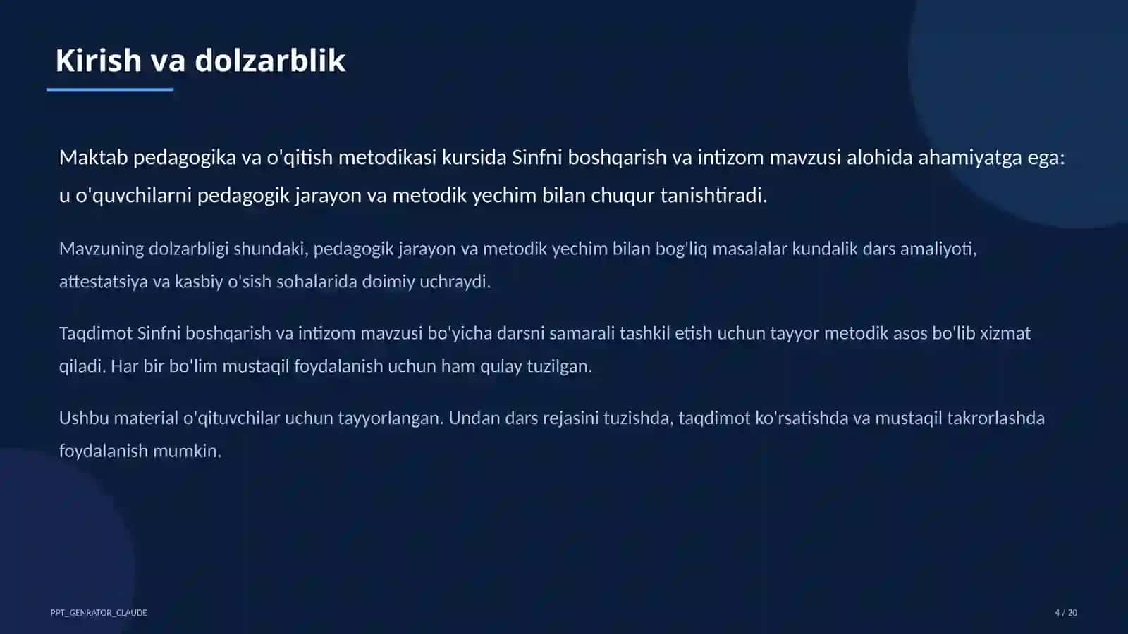 Sinfni boshqarish va intizom 4