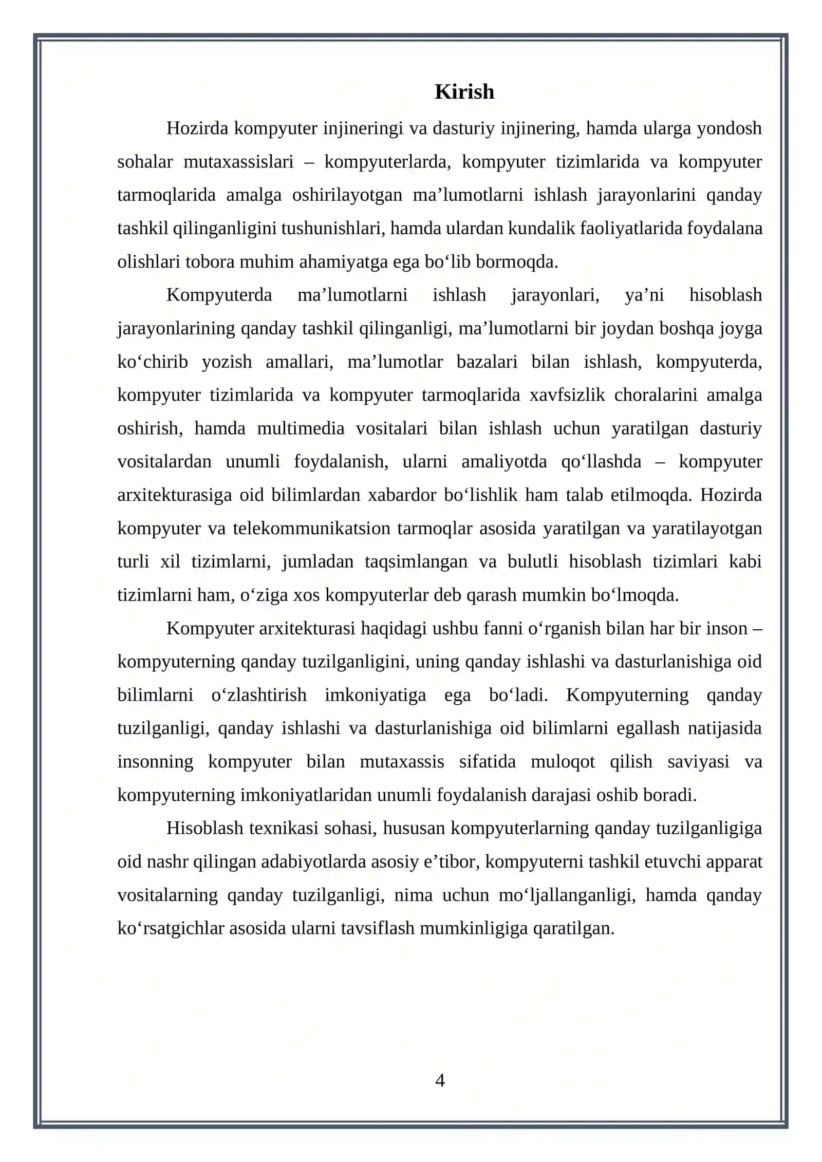 KOMPYUTER ARXITEKTURASINING RIVOJLANISH BOSQICHLARI, ZAMONAVIY KOMPYUTERLARNING ARXITEKTURA TAMOYILLARI VA KLASSIFIKATSIYASI 4