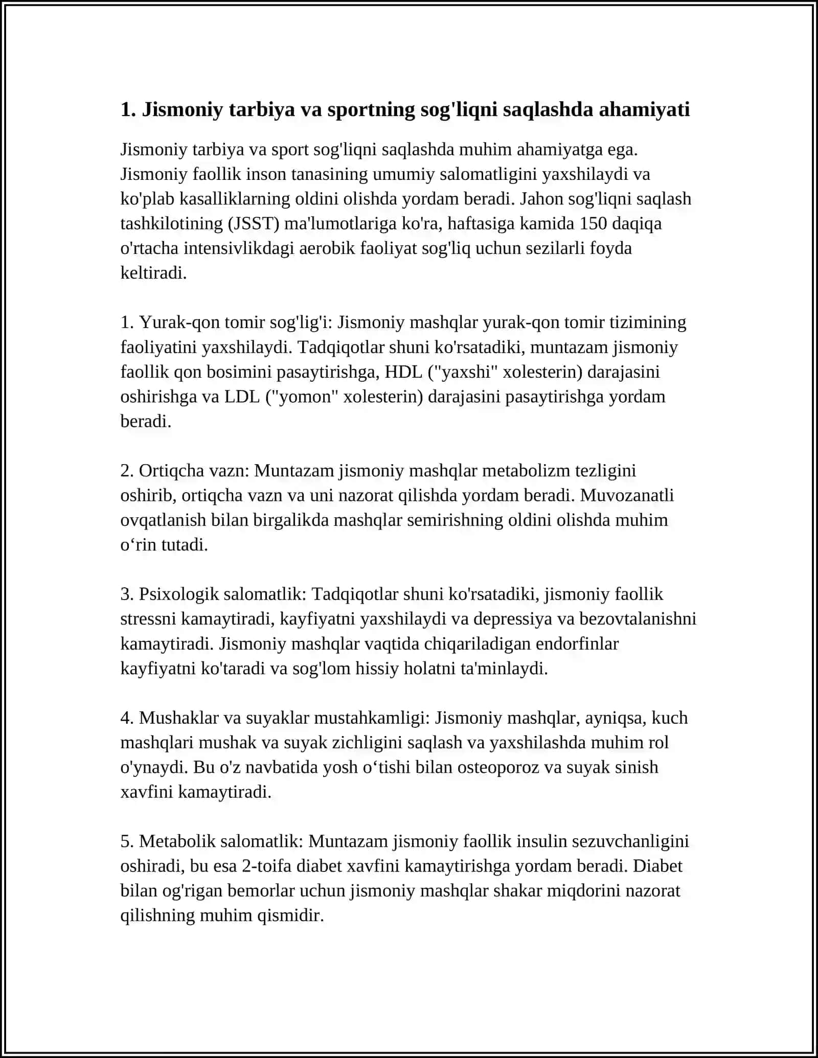 FAOL DAM OLISH VA FUNKSIONAL IMKONIYATLARNI OSHIRISH UCHUN JISMONIY TARBIYA VA SPORT MASHG‘ULOTLARI 4