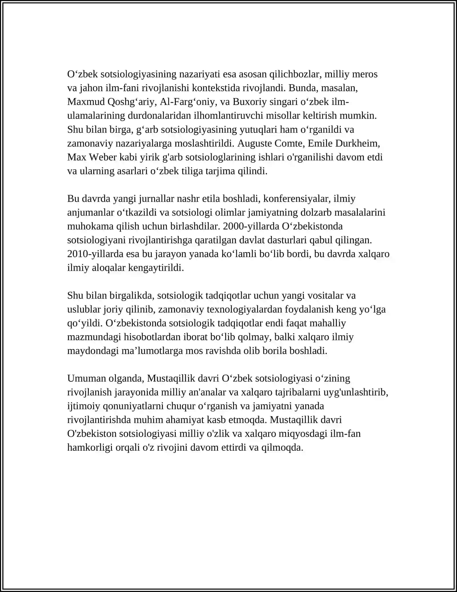 MUSTAQILLIK DAVRI OʻZBEK SOTSIOLOGIYASI: ASOSIY YOʻNALISHLARI VA BIBLIOGRAFIK KOʻRSATKICHLAR 4