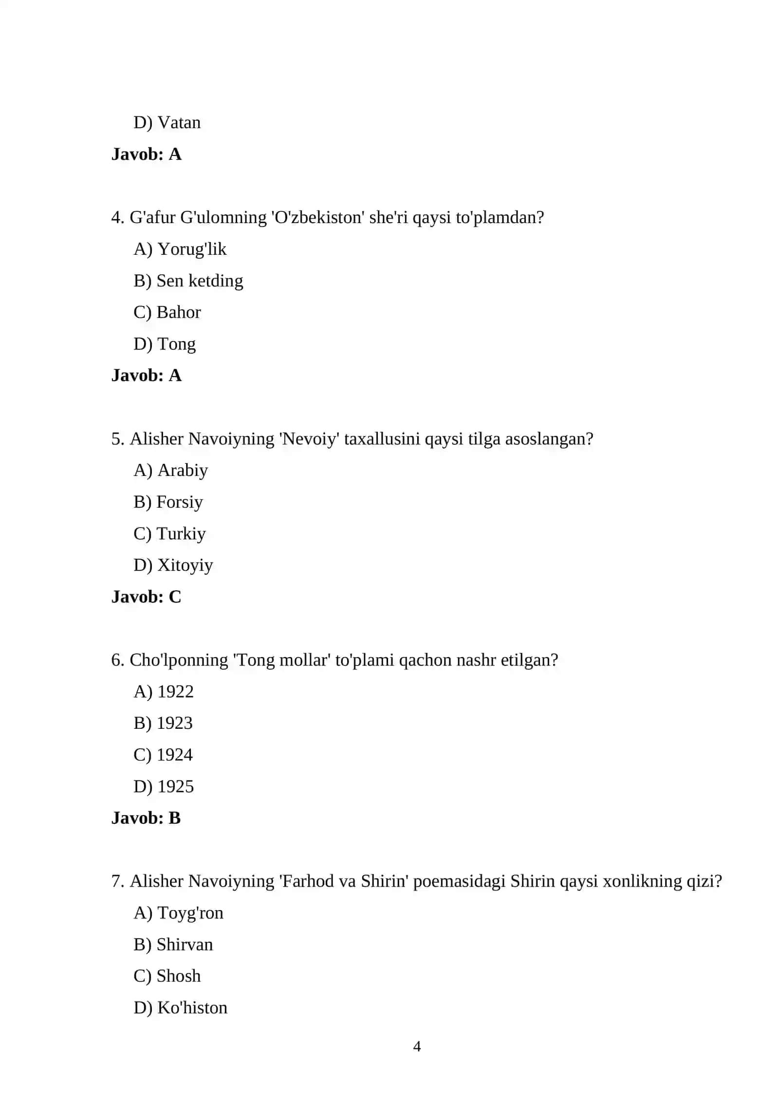 ARGOS BARCHA YO‘NALISHLAR 2027-YIL - 2000 TA TEST SAVOLLARI VA JAVOBLARI 4