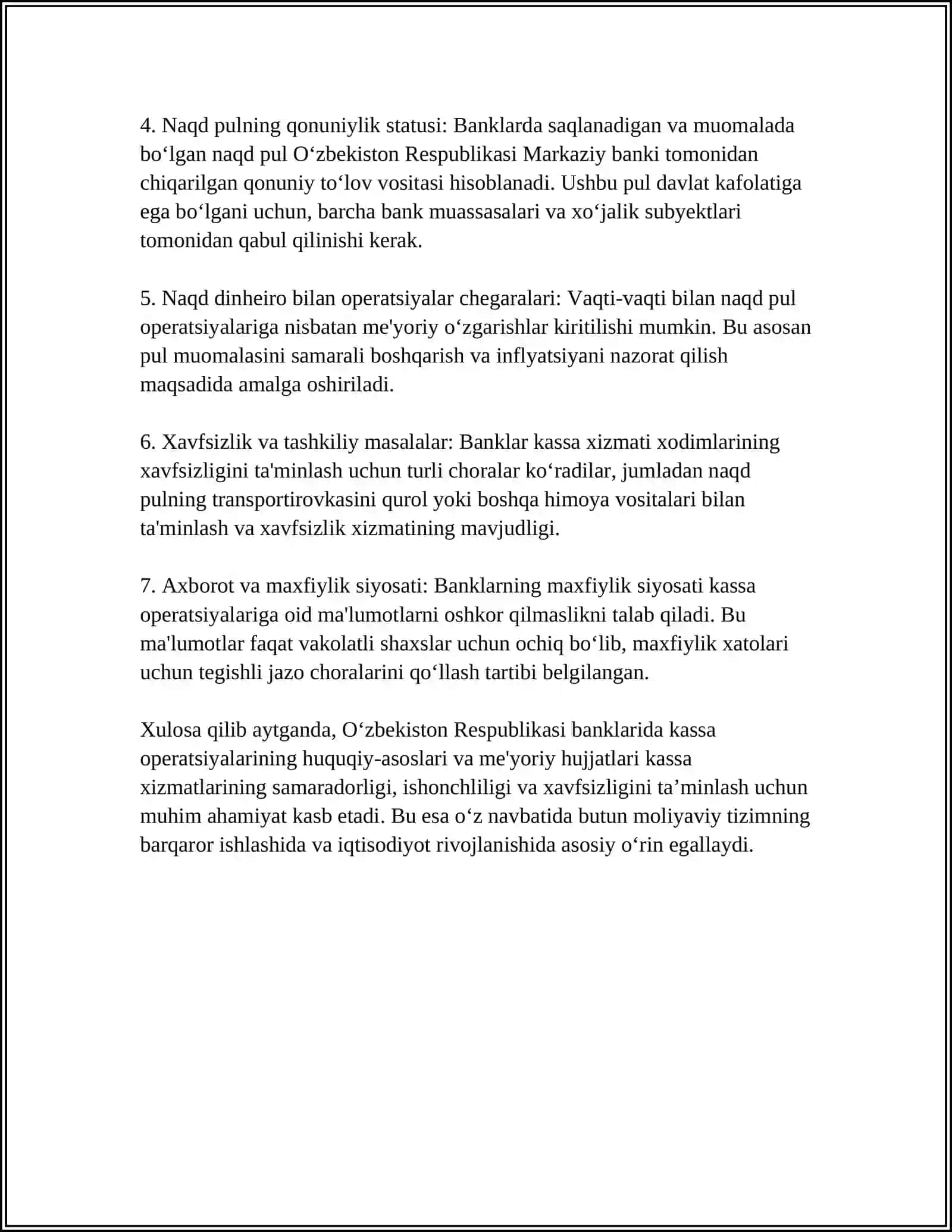 BANKLARDA KASSA OPERATSIYALARINI TASHKIL ETISH 4