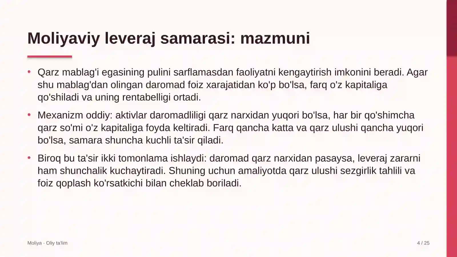 Sholichilikda moliyaviy leveraj samarasi 4