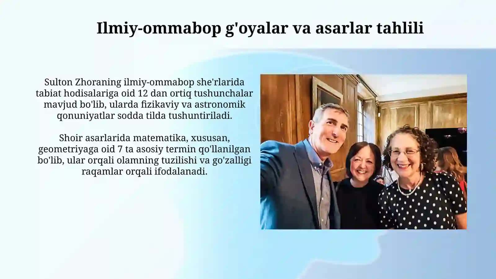 Sulton Jo'raning hayoti va ijodi. Shoirning ilmiy ommabop mavzulardagi she'rlarida g'oyalar haqida 4