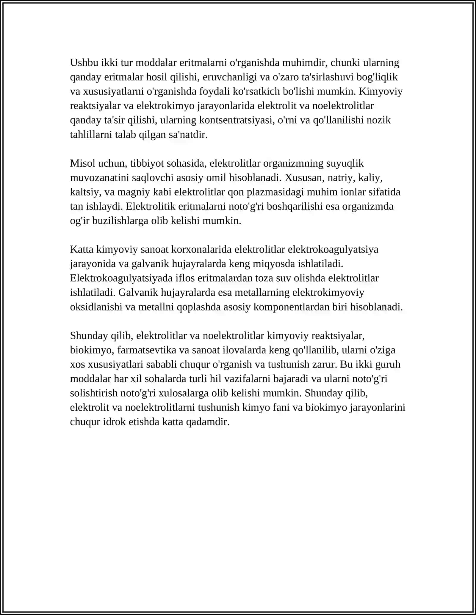 ORGANIZMNING BIOLOGIK SUYUQLIKLARI ELEKTROLIT VA NOELEKTROLITLAR SIFARIDA 4