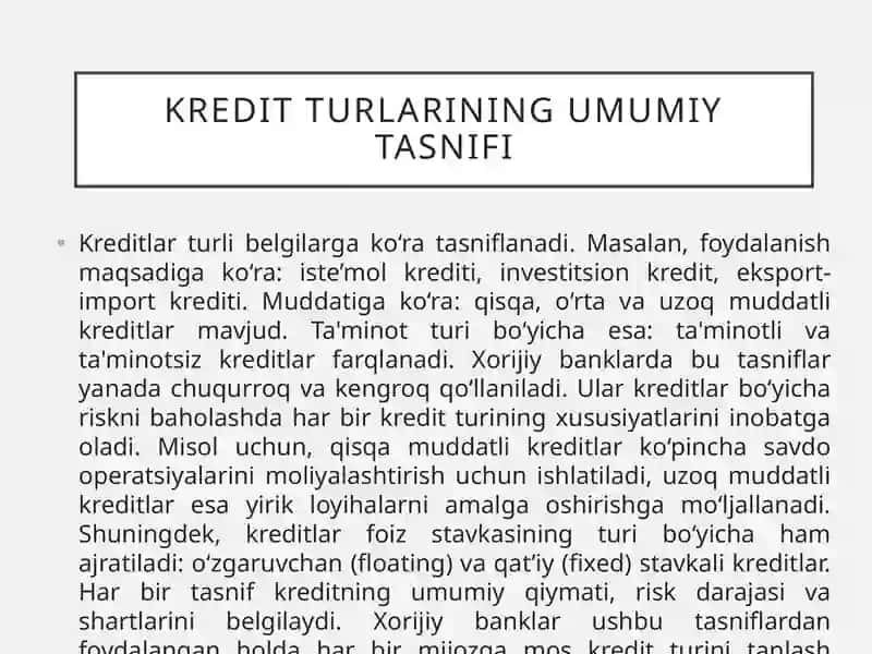 Xorijiy banklarda kreditlar va ularning turlari 4