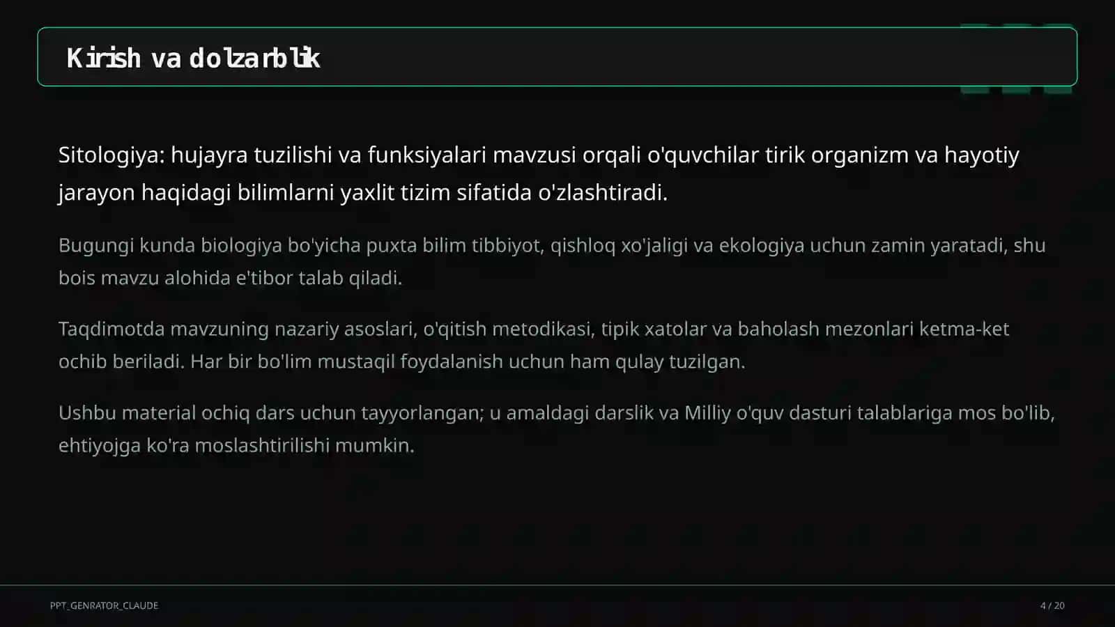 Sitologiya: hujayra tuzilishi va funksiyalari (9-sinf) 4