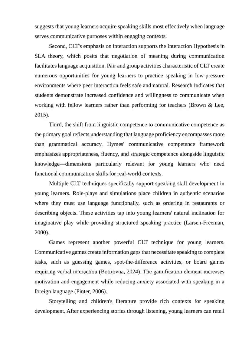 The Effectiveness of the CLT Approach in Enhancing Speaking Skills in Young ESL Learners 4